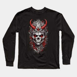 Demon skull head with red horn Long Sleeve T-Shirt